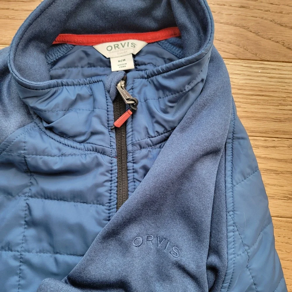 Orvis Hybrid Quilted Fleece Full Zip Insulated Puffer Jacket Mens M Blue